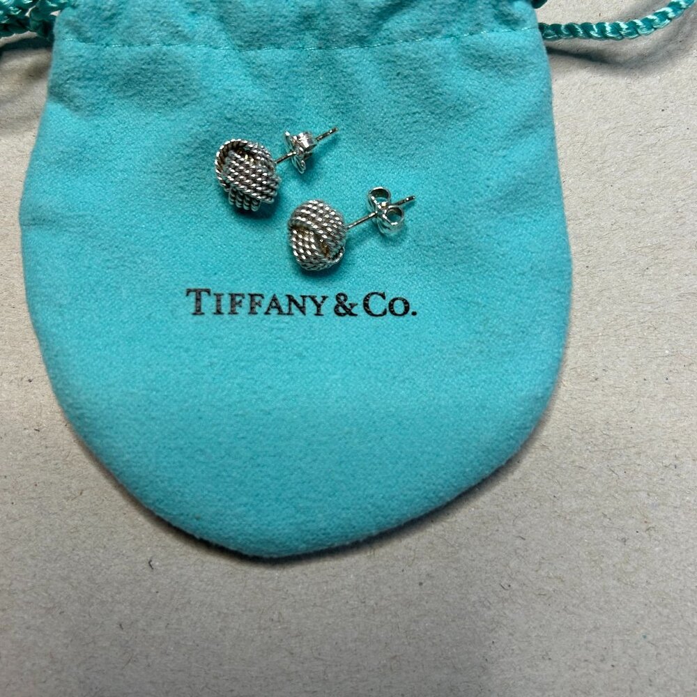 Tiffany & Co. sterling silver love knot earrings and pouch